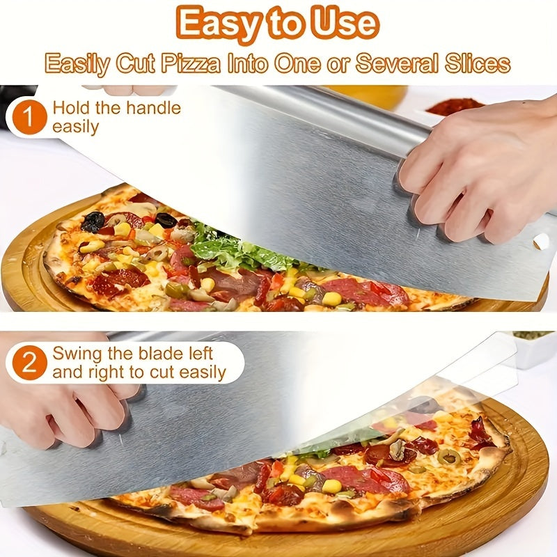 1 Stainless Steel Pizza Cutter, Cheese Slicing, Cheese, Cake Cutter, Half Moon Curved Pizza Shaker, Pizza Spatula, Dough Cutter, Flour Cutter, Baking Tools, Including Knife Cover