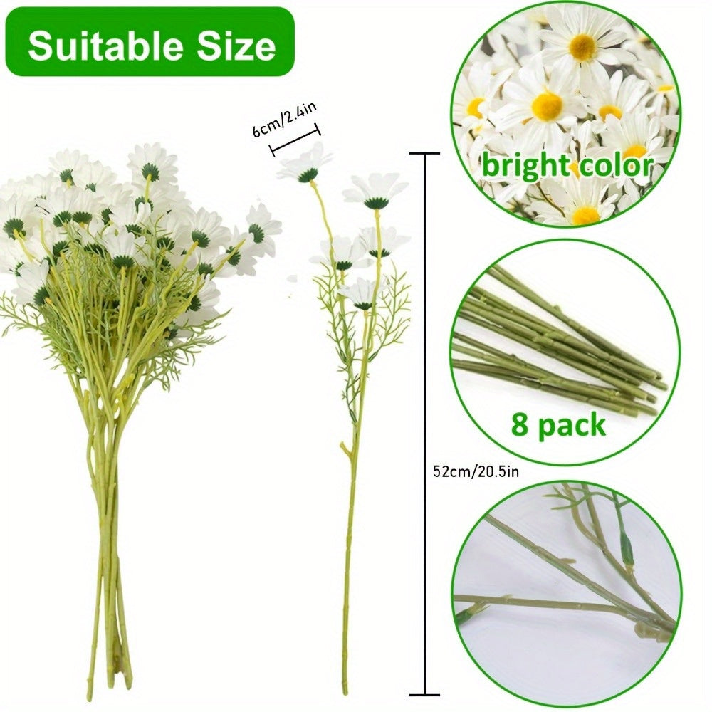 4 Bundles Classic White Artificial Daisy Flowers - UV-Resistant, 20-Inch Plastic Floral Decor For Home, Courtyard, Vases | Ideal For Easter, Holidays(Send An Extra Vine Strip)