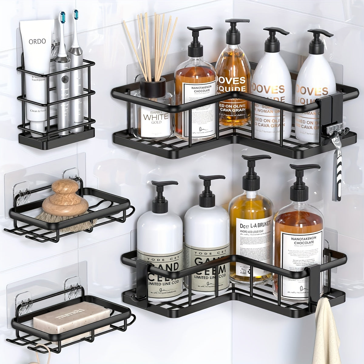 Corner Shower Caddy, 5-Pack Shower Organizer Corner With Soap Holder And 4 Removable Hooks, Rustproof Corner Shower Shelves, No Drilling Shower Shelf For Inside Shower, Random Color Properties To Choose, Shower Caddies