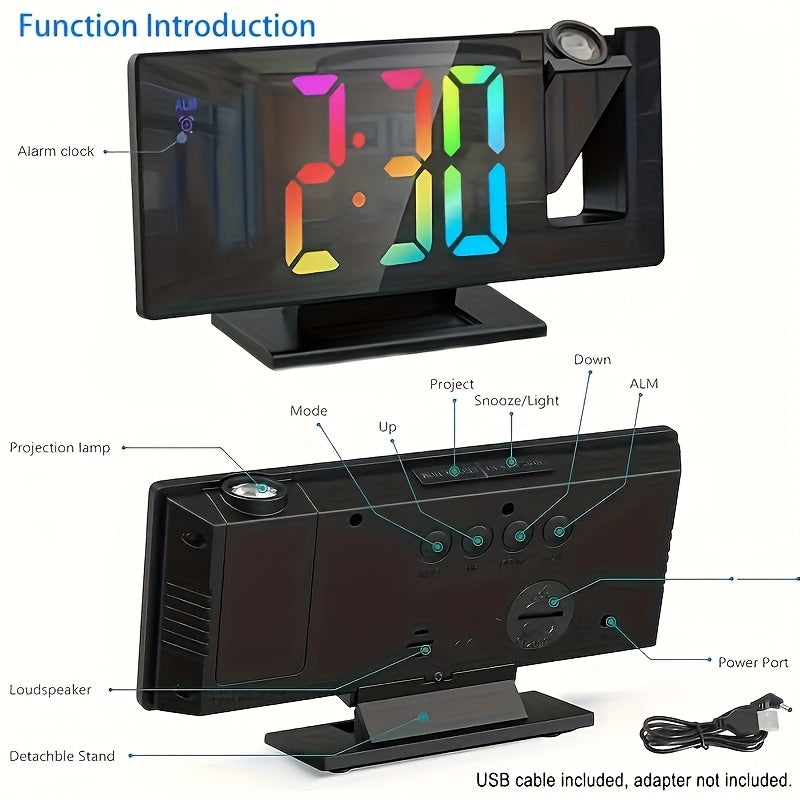 Multi-function Digital Alarm Clock with Large LED Mirror Screen, Temperature, Bedroom Date-Project Time and Alarm Clock