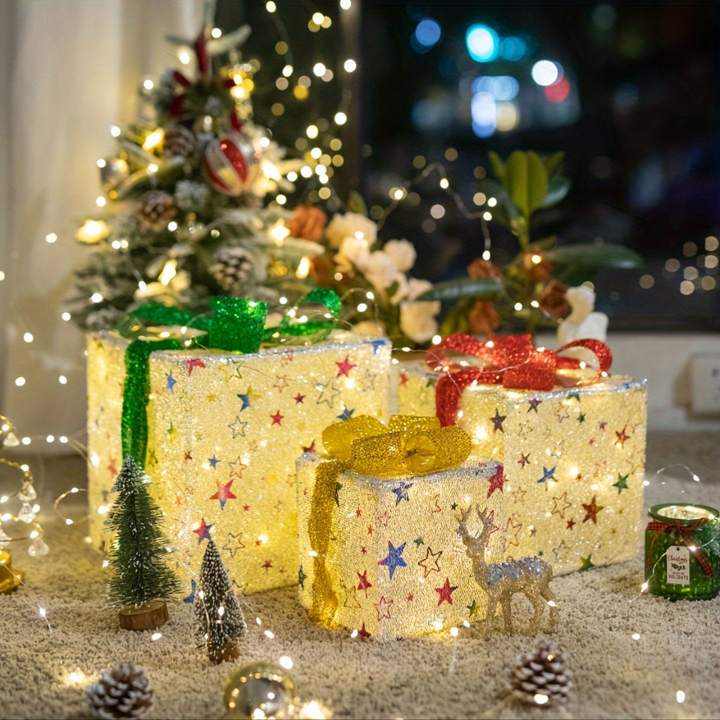 3pcs Christmas Gift Box Lights, Fairy Light String, 8 Modes of Light Emission, Including Remote Control, Indoor And Outdoor Decoration, Suitable for Christmas, Halloween, Thanksgiving, New Year, Parties, Self-Assembly