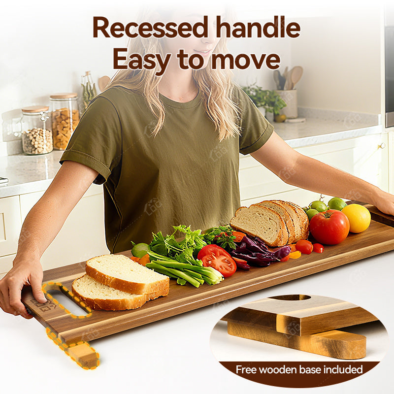36X12 Inch Extra Large Acacia Wood Charcuterie Board & Cutting Board with Handles, 3Ft Rectangular Cheese Serving Platter for Meat Appetizers, Oversized Grazing Board Food Display Tray for Party Entertaining Housewarming Mother'S Day Gifts BBQ
