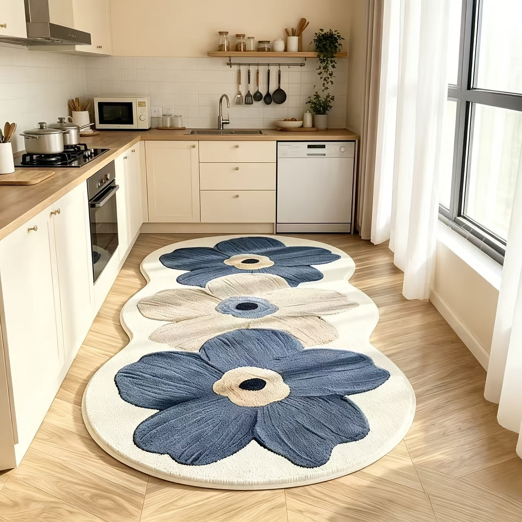 1000G Non-Slip Cute Floral Furry Carpet Kitchen Rugs Mats, Soft And Fluffy Bedside Carpet, Luxury Living Room Decoration, Rubber Non-Slip Bottom, Machine Washable, Suitable for Kitchen, Corridor, Bedroom Bedside Mat
