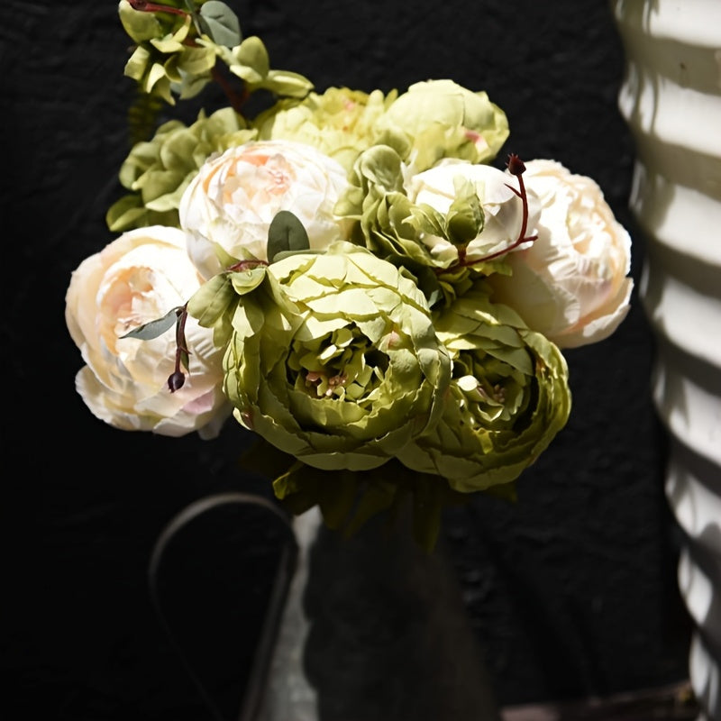 A Bunch/Two Bunches/13/26 Artificial Flowers, Vintage Artificial Peonies Peony Flowers And Hydrangeas for Wedding Bridal Home, Beautiful Floral Centerpiece Arrangement, Peonies Artificial Flowers Indoor (Country Rustic Brown Beige Green Mix).