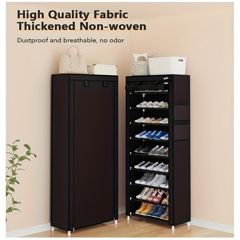 1pc 10 Layer Shoe Cabinet with Dust Cover, Non-woven Space-saving Shoe Rack with Large Capacity, Easy to Assemble, Portable Shoe Cabinet, Suitable for Various Scenes Such As Entrance, Storage Rack, Home And Dormitory Storage