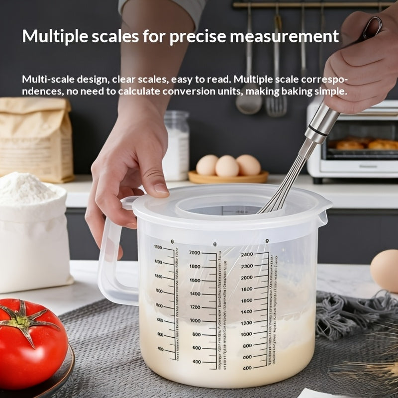 Multi Functional Mixing Bowl with Lid, 84.54oz Large Capacity, Equipped with Measuring Cup and Scale. Splash Proof Design, Durable Plastic, Perfect for Salad Making, Baking and Food Storage.
