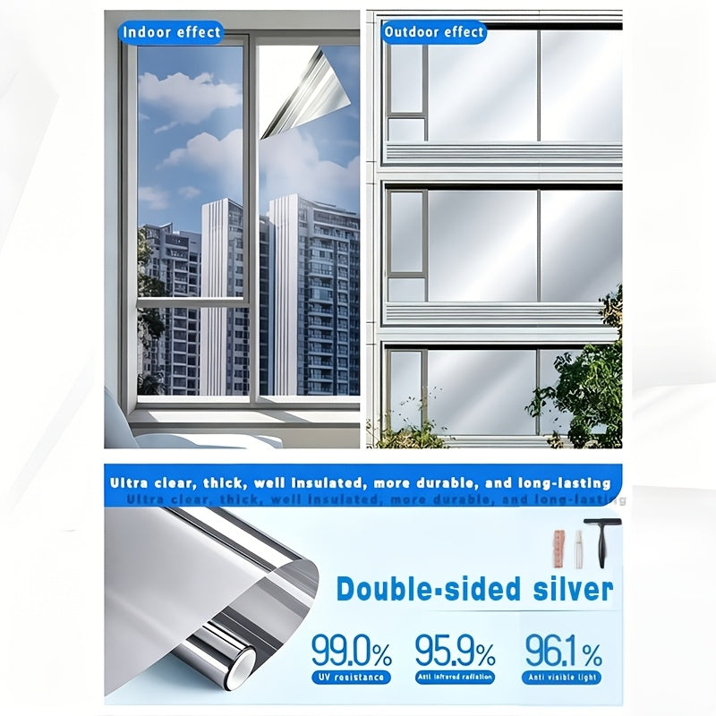 Large One-Way Privacy Window Film for Home And Office Windows. Features Electrostatic Adhesion - No Glue Required - And Provides Protection, Sunshade, And Heat Insulation. Holiday Decorations. Bonus Gifts: Spray Bottle, Measuring Tape, And Squeegee