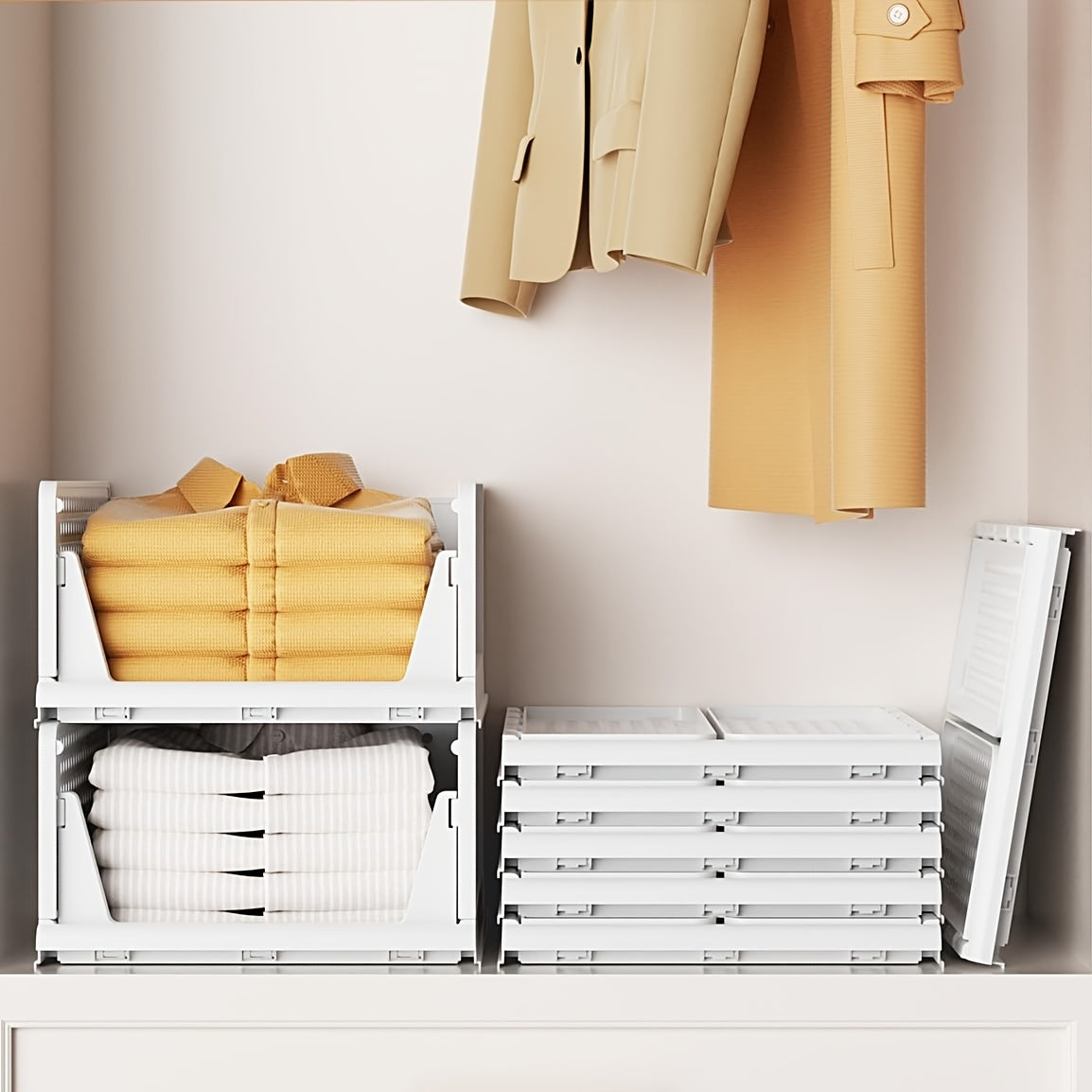 3pcs Stackable Closet Storage Basket, Multifunctional & Foldable Closet Organizer for Bathroom, Kitchen, Laundry Room, And Wardrobe Storage, Space-Saving Clothes Storage Drawer Organizer, Under-Bed Storage, Mounted Closet Systems