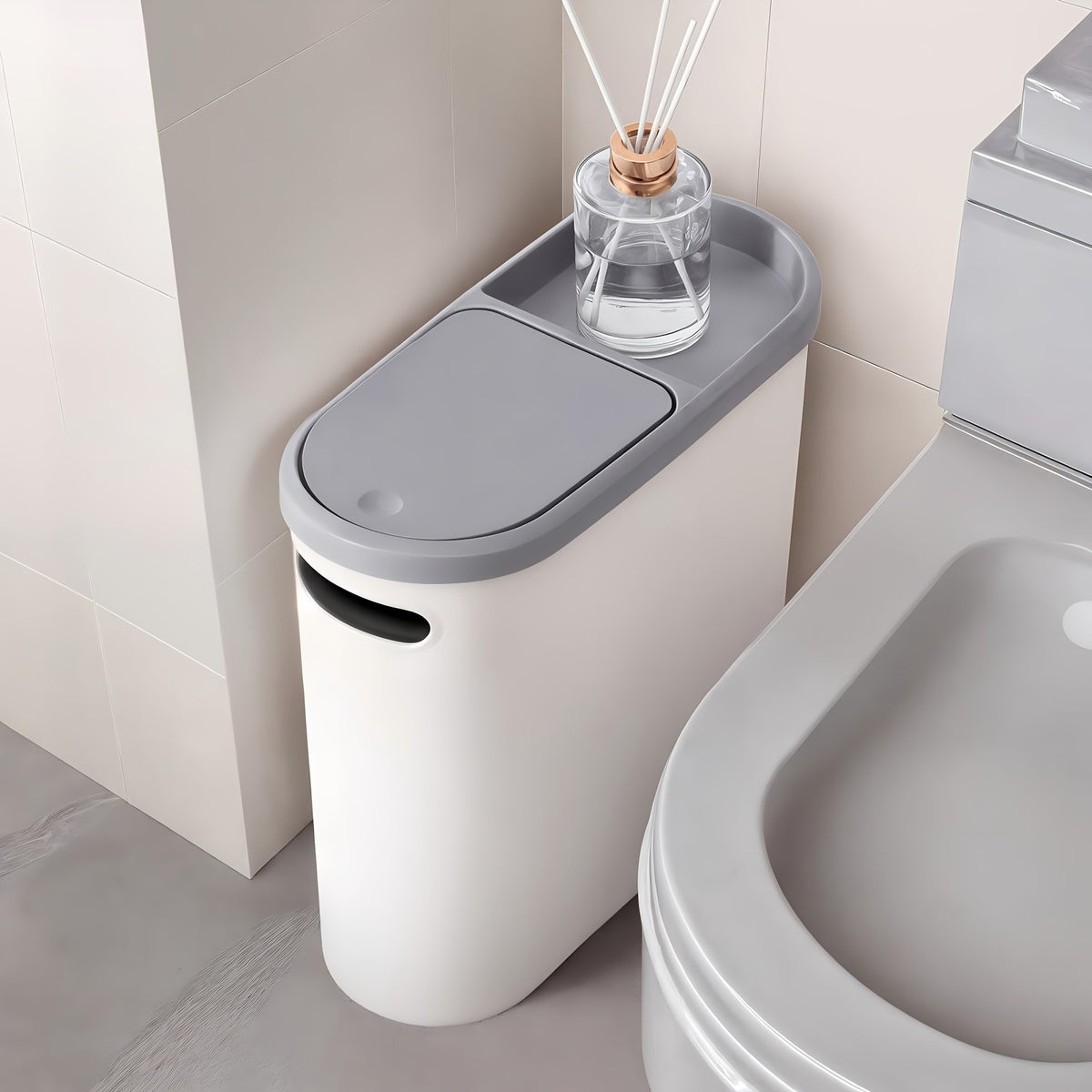 2/1pc Compact And Durable Plastic Bathroom Trash Can | with Built-In Handles, Rustproof, Space-Saving Design, Ideal for Small Spaces in Bathroom, Laundry, And Home Office(Includes Trash Bags)