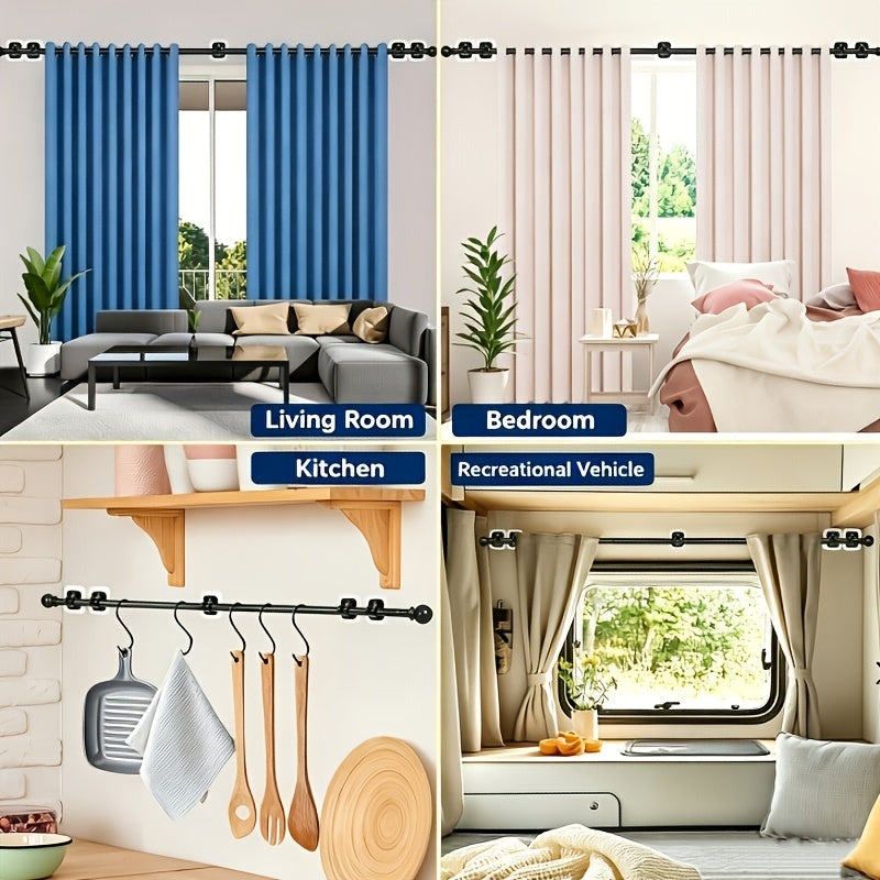 Curtain Rods No Drilling For Windows, 5/8 Inch Diameter Drapey Pole With No Drill Curtain Rod Brackets (2pcs, Black, 30 To 45")