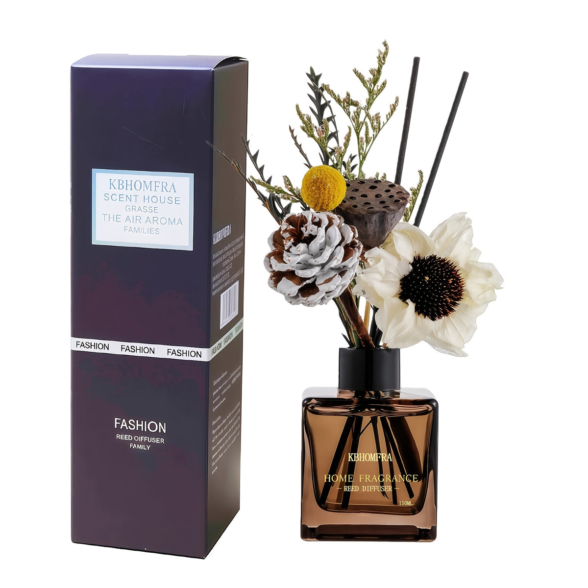 KBHOMFRA Rattan Reed Diffuser, Infused with the Fragrance of Jasmine, Cedarwood, and Gardenia, Paired with Autumn-themed Dried Flowers and Rattan Reeds. Contains 4.06oz of Essential Oil for Long-lasting Fragrance, up to 90 Days. Suitable for Living