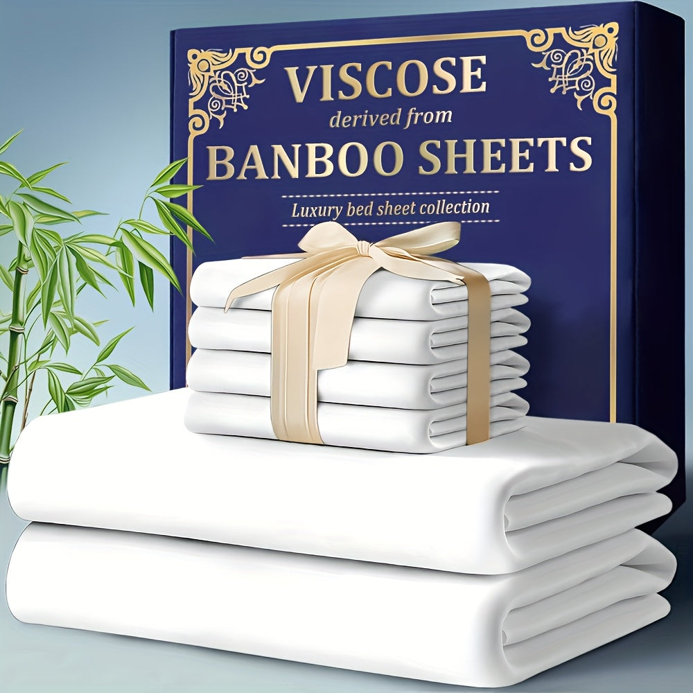 3/4pcs Bamboo Cooling Bed Sheet Set - 2300 TC Ultra Soft & Breathable, Shrink-Resistant, Smooth & Comfortable For All Season | Deep Pocket Fitted Sheet, Flat Sheet, Pillowcases | Room Decor, Random Color