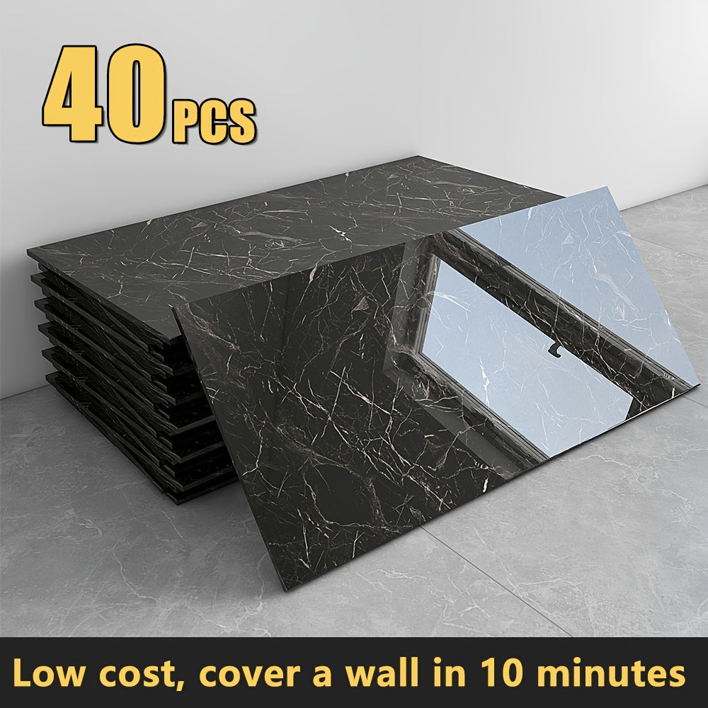 20/40pcs Glossy Marble Pattern Wall Panels Wall Sticker Set, Self-Adhesive Detachable PVC Wall Panels Wall Decals, Waterproof Peel And Stick Backsplash for Kitchen, Bathroom, Living Room, Home, Office, Dorm Decor