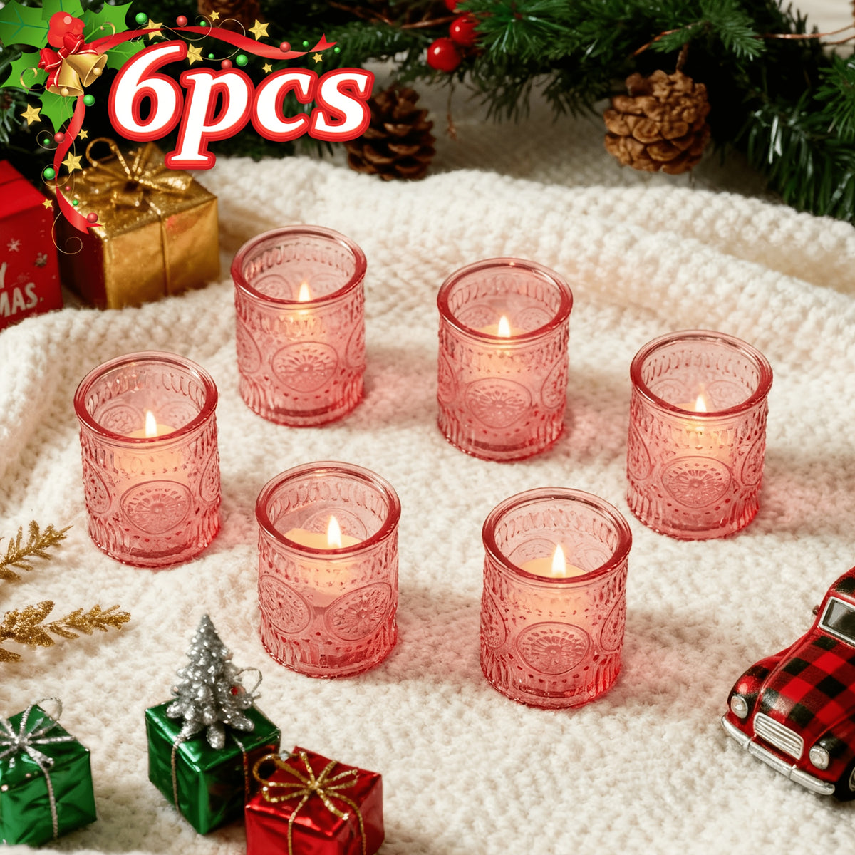 24/12/6pcs, Votive Candle Holders, For Christmas Decorations, Dinner Accessories For Holiday Party Tabletop Decor, For Weddings, Birthdays, Home Decor, Thanksgiving, Valentines Day, New Year, Hurricane Glass Candle Holders Bulk