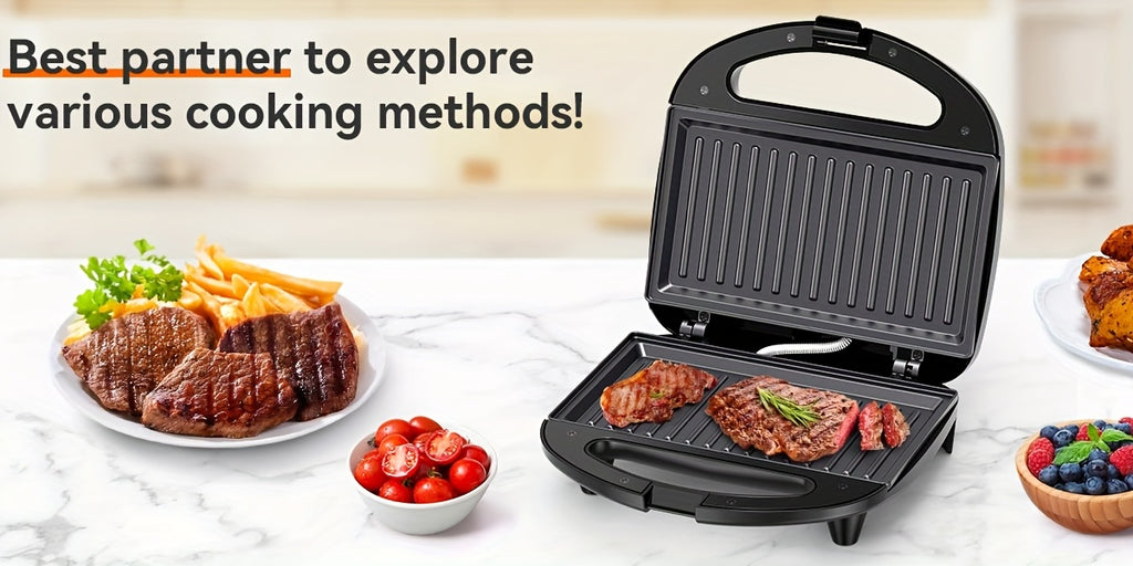 2-Sandwich Maker, Non-Stick Belgian Waffle Iron With Indicator Lights, 750W Rapid Heating, Cool Touch Handle, Easy-to-Clean Plates, Compact Design For Breakfast, Snacks, and Desserts