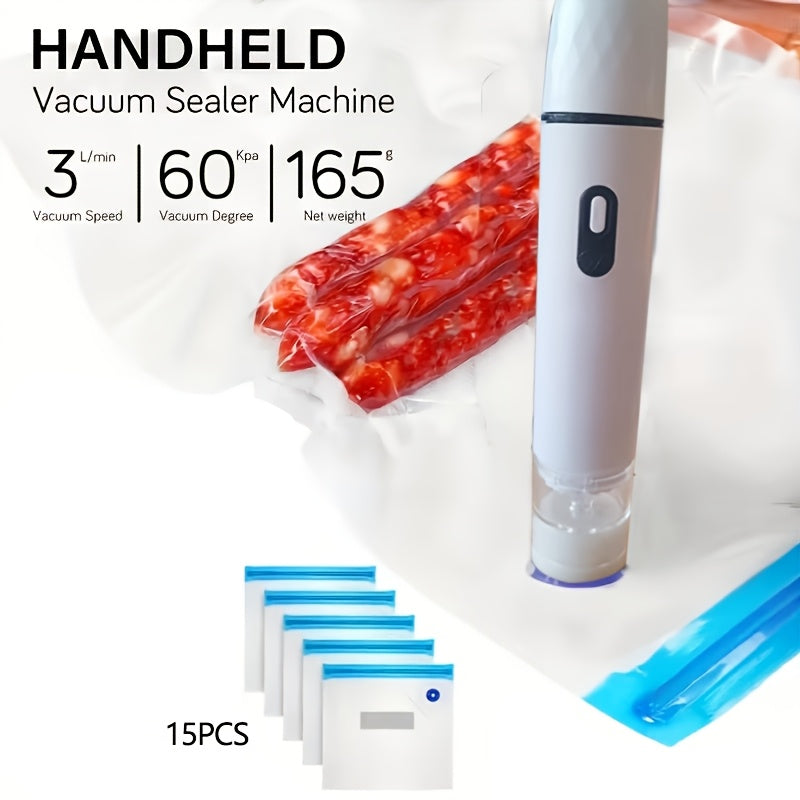 for food Vacuum Sealer (Vacuum Machine + 15 Vacuum Bags) Powerful Handheld Vacuum Machine, Vacuum Sealing Machine For Food Storage, Vacuum Preservation Device, Portable for food Vacuum Machine, Vacuum Sealer