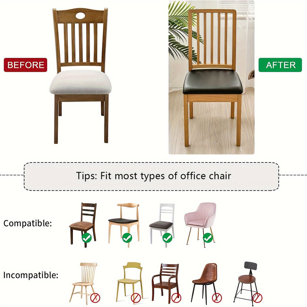 4/6pcs 100% Waterproof PU Fabric Dining Chair Slipcovers, Removable Upholstered Chair Cushion Cover for Dining Room, Hotel, Kitchen, And Home Decor, Fits A Variety Of Seat Styles, Halloween Home Decorations, Black Seat Cushion