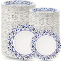 Leaf Print Paper Plates, 300-Count Disposable Party Plate Set with 150 Nine-Inch and 150 Seven-Inch Plates for Family Meals and Holiday Gatherings