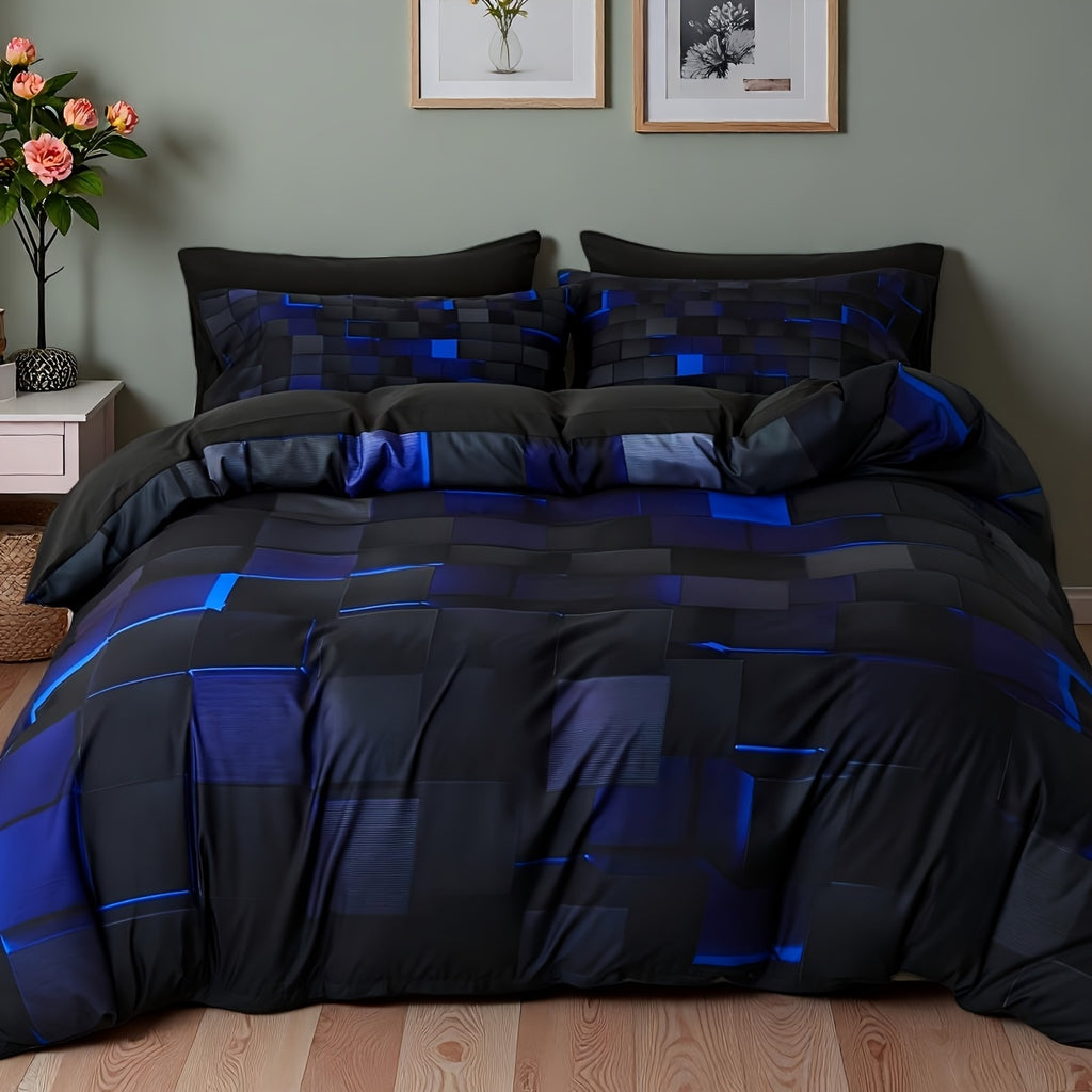 2/3pcs Cool Tech Digital Print Duvet Cover Set for All Seasons, Available In Red And Blue, In Four Sizes (Twin, Double, Queen, King)(1 Duvet Cover + 1/2 Pillowcase, No Filling), Gifts for The Family