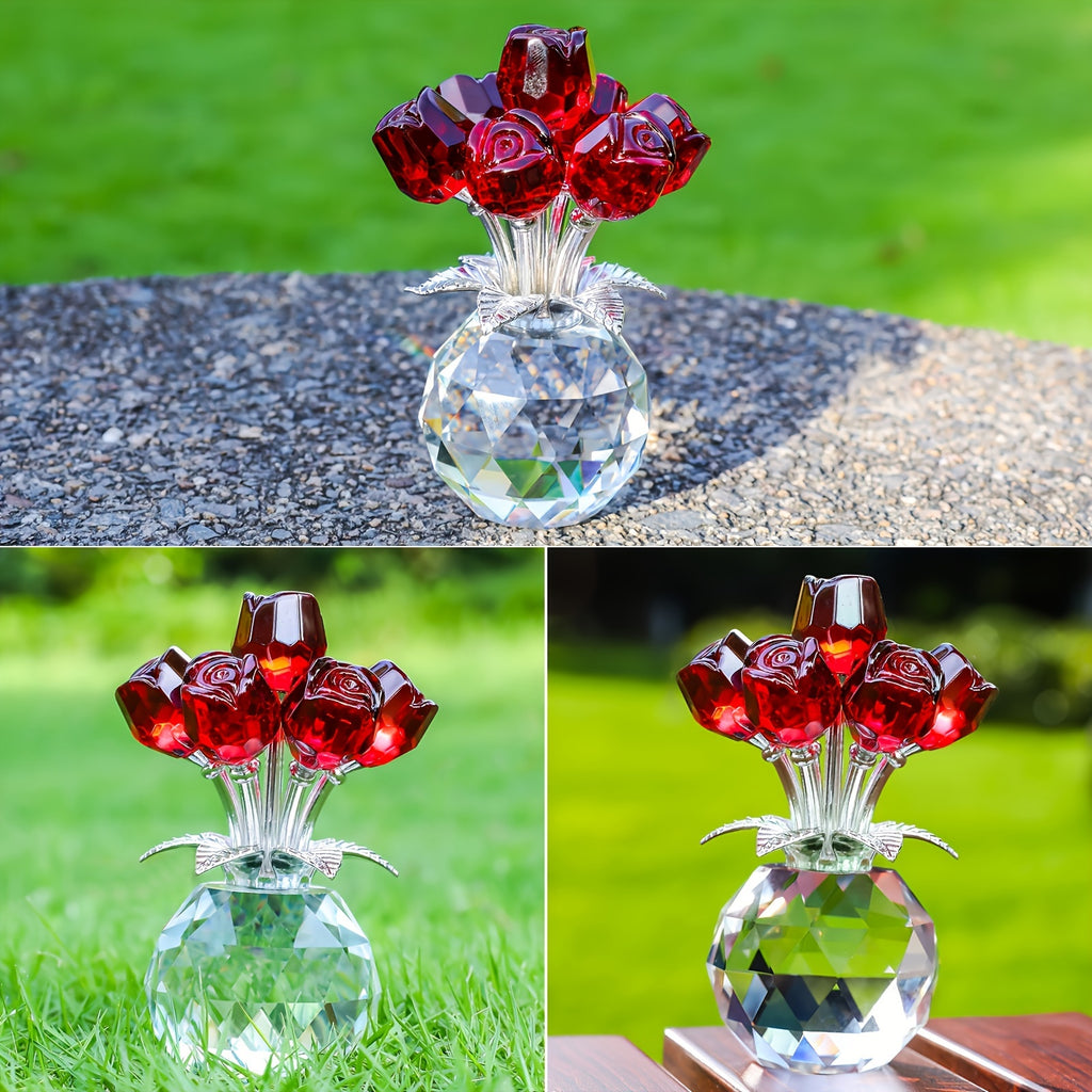 Crystal Rose Bouquet in Blue or Pink, Artificial Flower Arrangement for Romantic Home Decor, Valentine's Day, Mother's Day and Anniversary Gifts