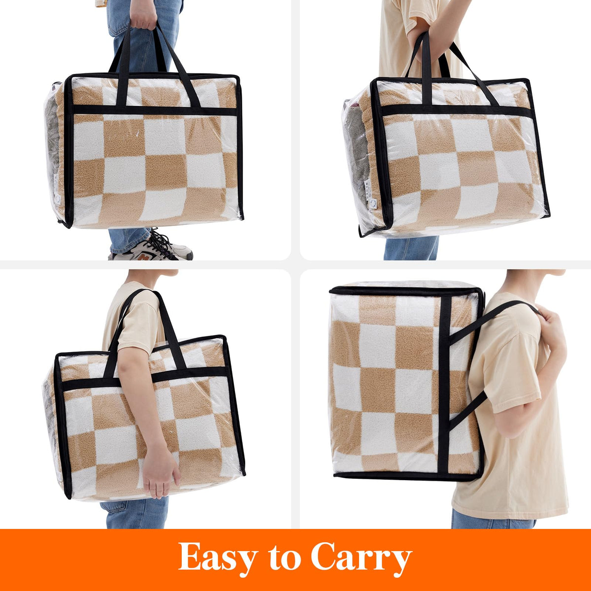 4pcs Heavy-Duty Clear Plastic-Like Vinyl Storage Bags with Black Zipper Closure - 10.57gal Large Capacity Foldable Moving & Organizers for Clothes, Bedding, Blankets, Duvets - Garment & Bedspread Containers, Under-Bed Storage