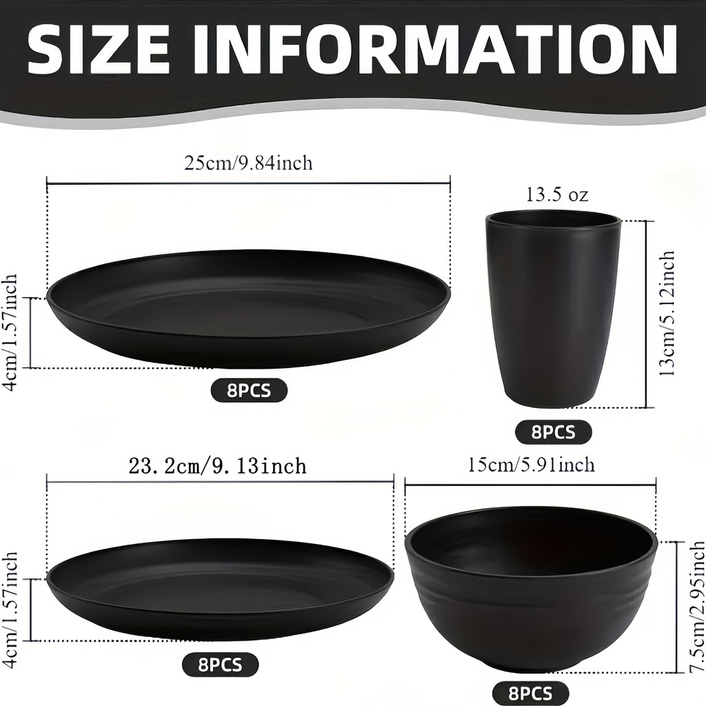 32/16pcs Wheat Straw Large Size Dinnerware Set, Service For 8/4, Lightweight Kitchen Accessories, Unbreakable Modern Dish Set-Plate/Dessert Plate/Bowl/Cup, Dishwasher And Microwave Safe, Perfect Everyday Use, Best Gifts For Thanksgiving And Christma