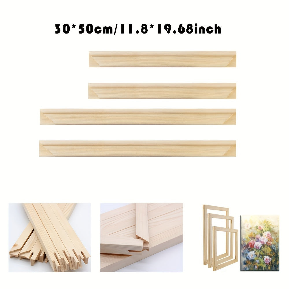 Wood Canvas Frame Kit - 4 Pre-Cut Pine Stretcher Bars with Corner Keys for Oil Painting, Easy Build Frames in Cardboard Box