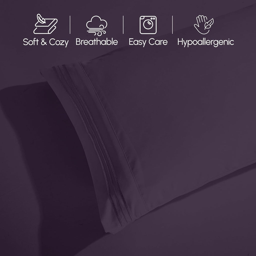 Hotel Grade 6 Piece Breathable Sheets Set 18" Deep Pockets - Easy Fit Twin Full Queen King Bed Sheets & Pillowcases, Microfiber, 100 GSM, All-Season Comfort, Machine Washable, Solid Color Bedding Accessories, Smooth Texture, Microfiber Fabric