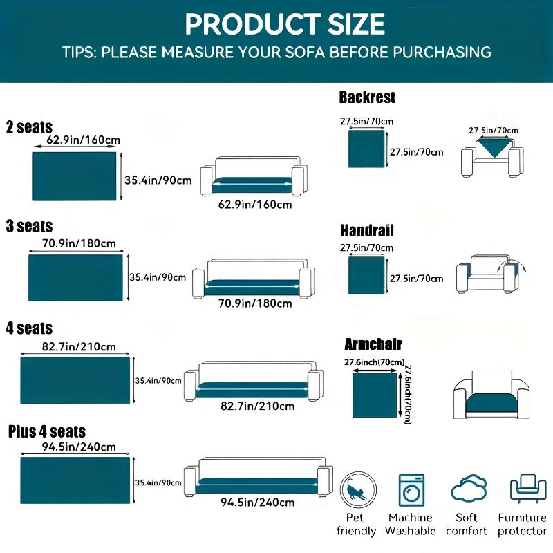 Plush Sofa Cover for Couch, Bohemian Non-Slip Furniture Protector Slipcover with Soft Cushion Pad, Machine Washable Pet-Friendly Couch Cover for Dogs and Cats, Fits Loveseat, 3 Seat and Sectional Sofas