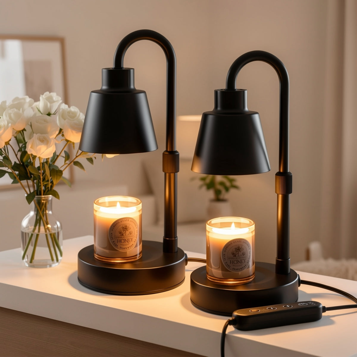 2 Pack Electric Candle Warmer Lamp Black with Timer, Wax Warmer Lamp Candle Warmer for Jar Candles, Adjustable Height Candle Light Warmer, Great Gift Choice for Holidays (Black) (Bulb Not Included)