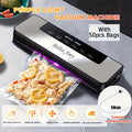 Food Vacuum Sealer Machine with 50 Bags, 65 kPa Suction, Dry and Moist Modes for Meal Prep, Food Storage and Sous Vide Preparation