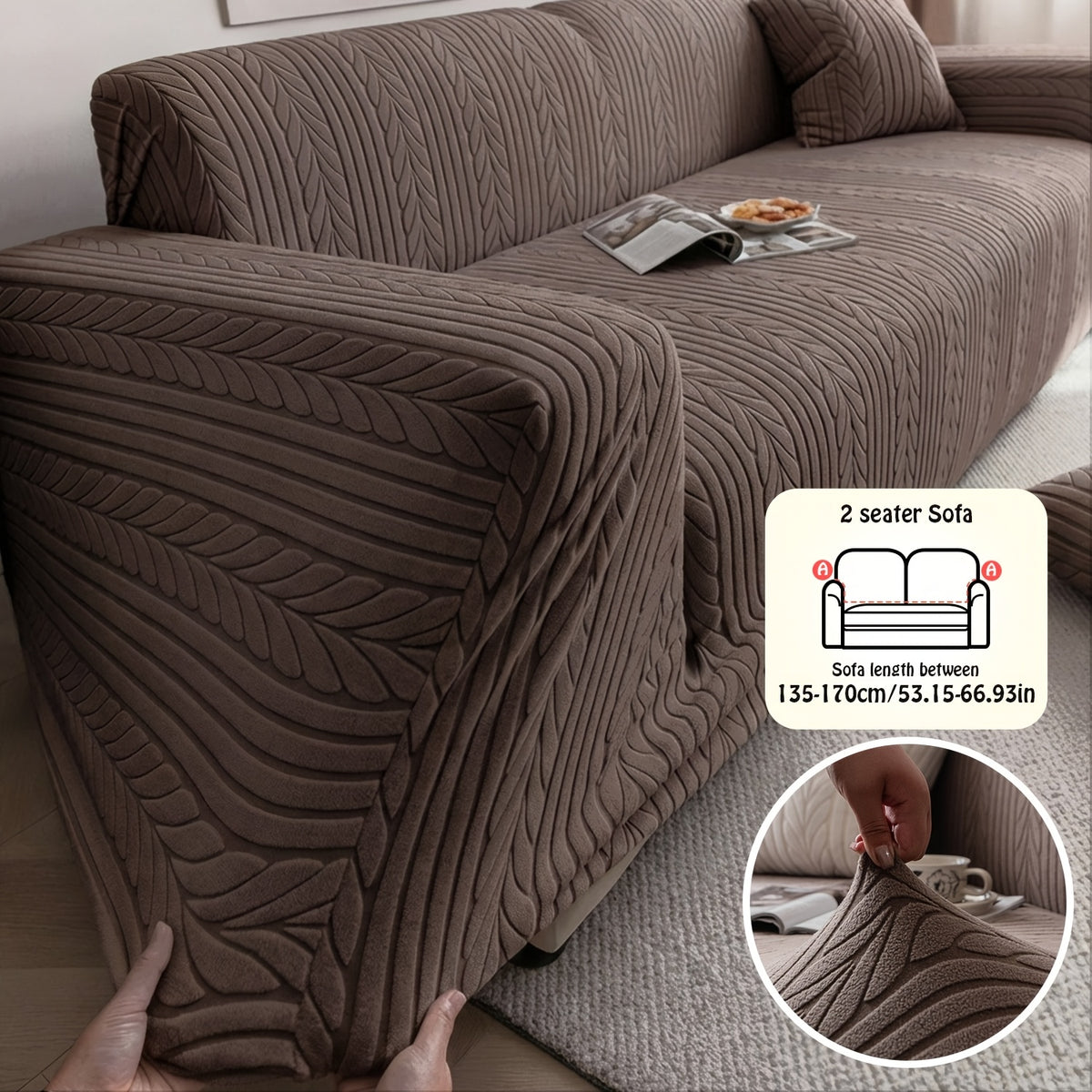 1pc Striped Sofa Cover - Washable, Stretchable, Scratch-Resistant & Non-Slip All-Season Sofa Protector, Fits 1-4 Seater Sofas, White Textured Fabric with Sawtooth Pattern, Perfect for Living Room Decor & Furniture Protection | Durable Protection