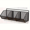 Wall Mounted Wire Storage Basket, Black Single-Layer Carbon Steel Hanging Organizer with Two or Three Grid Options for Kitchen Bathroom and Bedroom