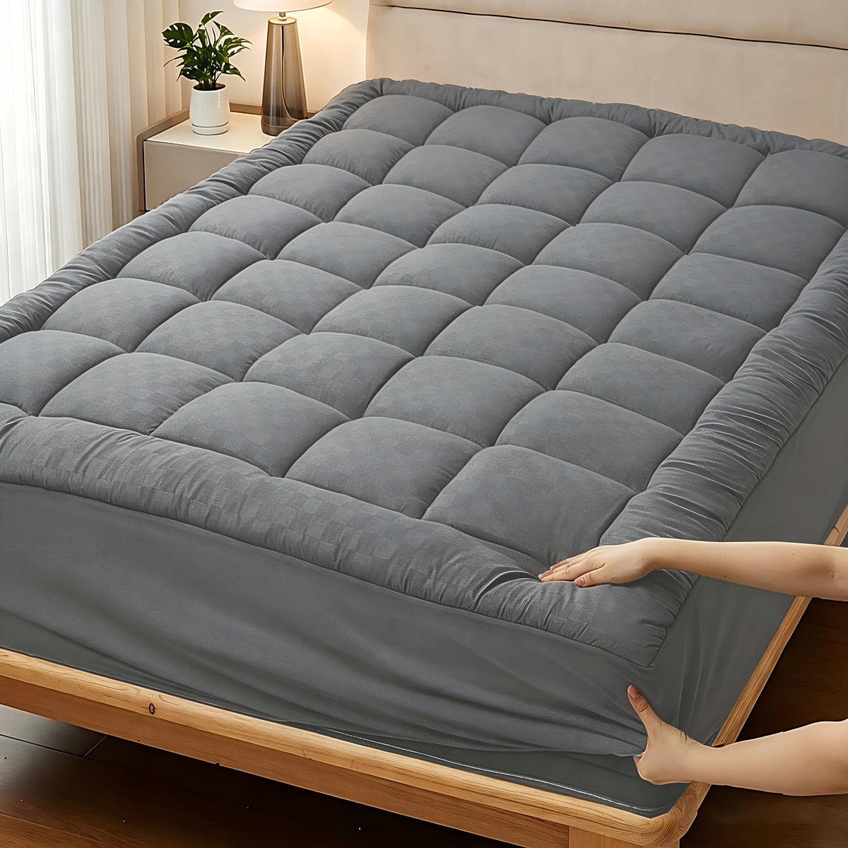 Cooling Mattress Topper, Overfilled Down Alternative Pillow Top, Fits 8-21 Inch Deep Pocket, Baffle Box Design Plush & Support Snow Down Alternative, Hotel Quality
