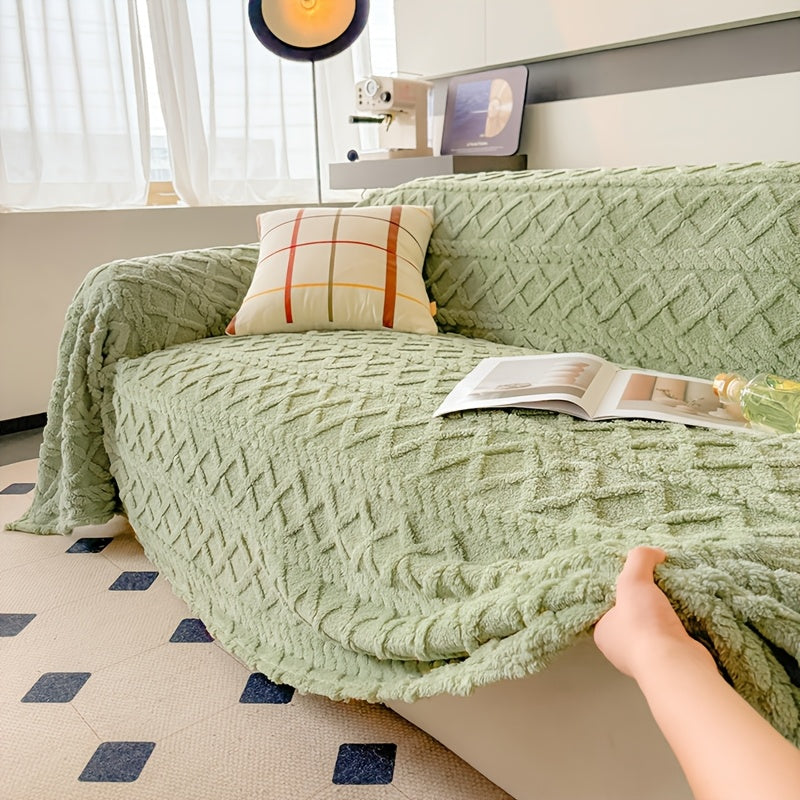 1pc Modern Jacquard Shu Velveteen Sofa Throw Cover - Pet Friendly Slipcover with Soft Plush Feel - Machine Washable, Non-Printing Single Piece Couch Protector for Home Decor - Fits Armchair to 4-Seater Sectional Sofas