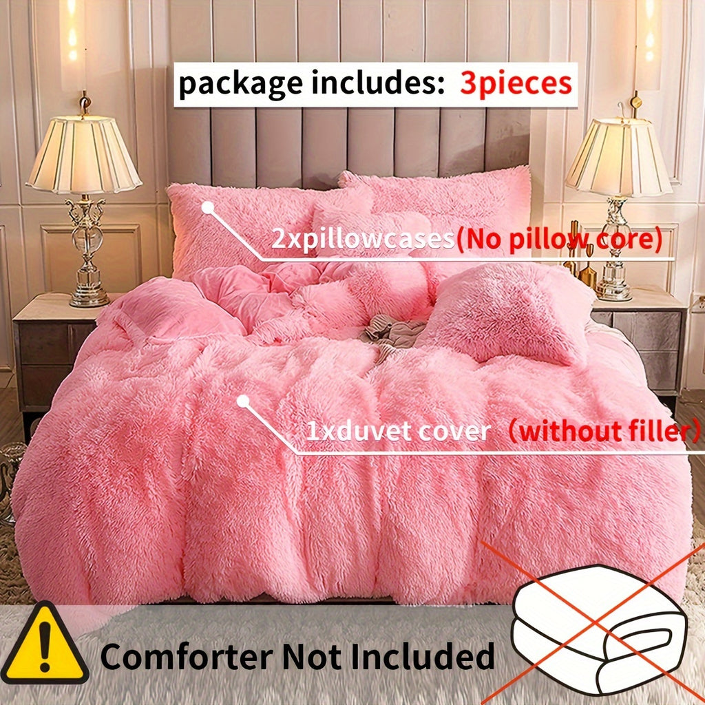 Plush Duvet Cover Set with 2 Pillowcases, 3-Piece Zipper Closure Bedding in Solid and Tie Dye Colors for Bedrooms, Guest Rooms and Dorms, No Insert