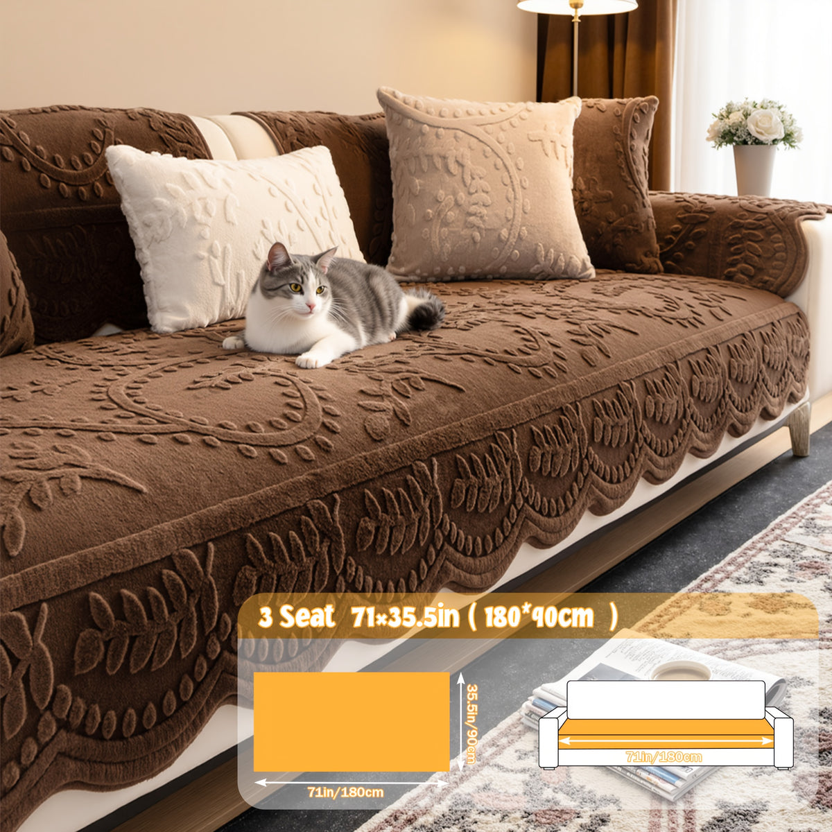 1pc Thickened Quilted Machine Washable Sofa Cushion, Faux Rabbit Fur Comfort Warm Non-slip Plush Sofa Cover, Breathable and Comfortable Pet-friendly for Bedroom, Office, Living Room, Suitable for 2/3/4-seater Sofa, Home Winter Decor, Christmas Gifts