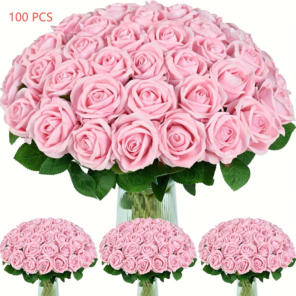 50/100pcs Red Roses Artificial Flowers, Real Touch Velvet Roses Bouquet Fake Flowers Bulk, Artificial Roses with Long Stems for Valentines Day Gift DIY Bridal Wedding Centerpiece Decorations, Mothers Day Decor, Home Decor, Room Decor, Rosas Eternas