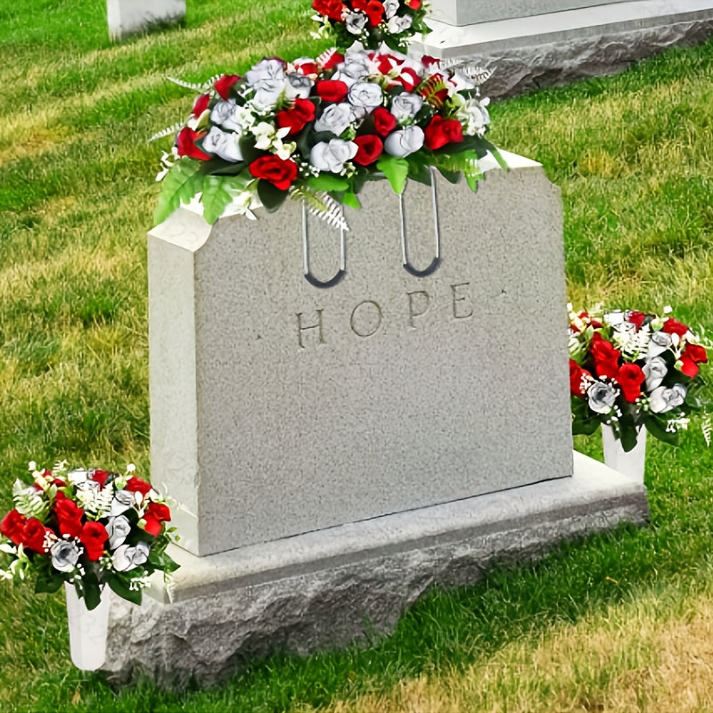 1/3pcs Artificial Cemetery Flowers for Graves with Saddles, Artificial Silkyy Rose Flowers And Bouquets with Vases, Headstone Flower Saddle, Memorial Day Flowers for Cemetery, Outdoor Grave Headstone Decoration