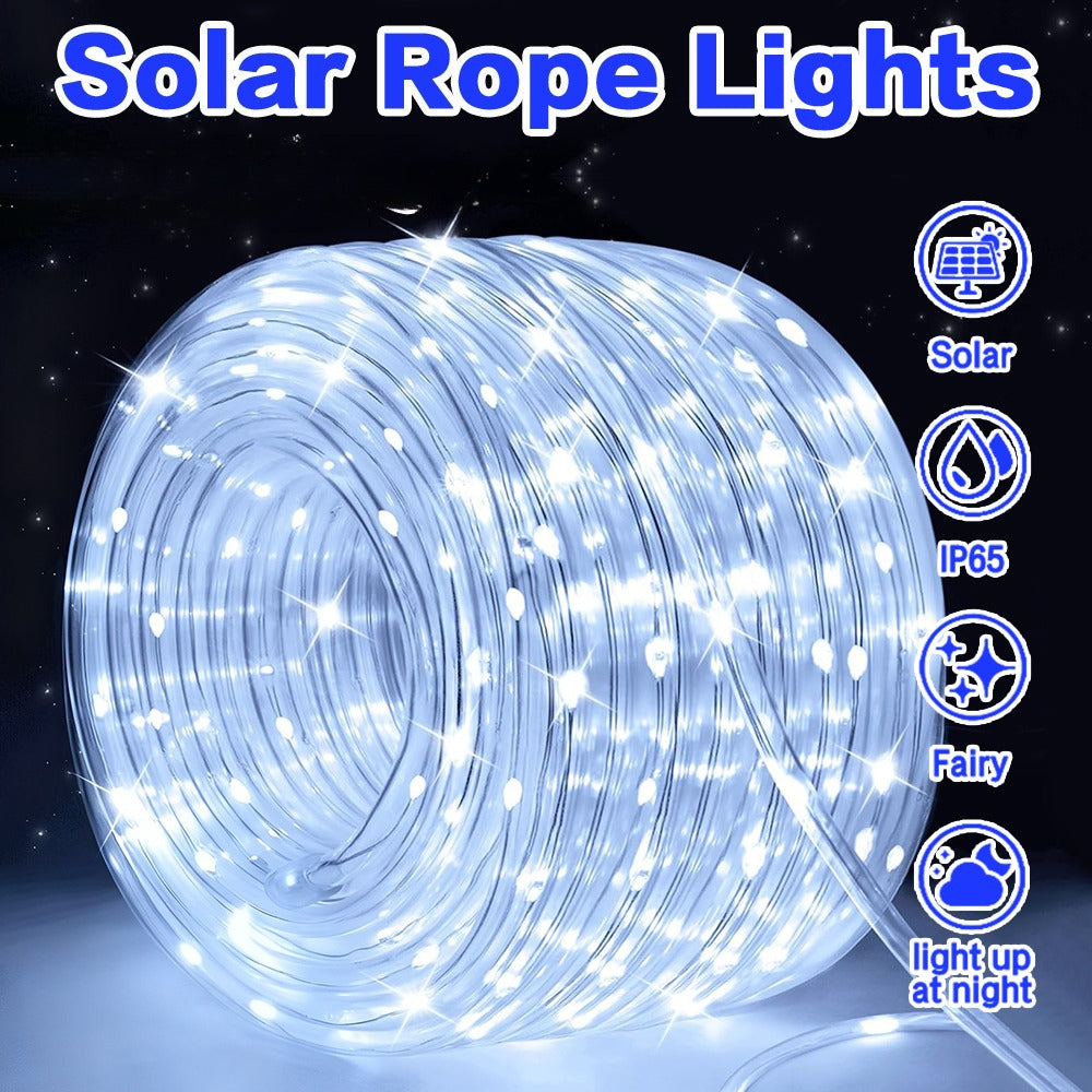 1pc 20/36/70/100 FT Solar Rope Lights, Outdoor Solar Lights, IP65 Solar String Lights, 8 Patterns for Stage Lighting, Trail, Patio, Pool, RV, Christmas Decoration (50LED/100LED/200LED/300LED)