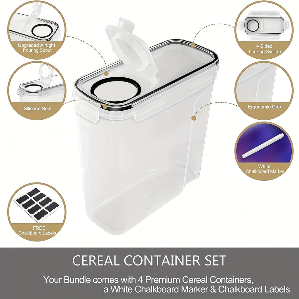 4 Pack (4L/135oz) Extra Large Airtight Storage Containers | BPA-Free Plastic, Clip-on Closure, Square Shape, Dishwasher Safe, Ideal for Grain, Nuts, Rice Storage, Kitchen Organizers, Christmas Gift