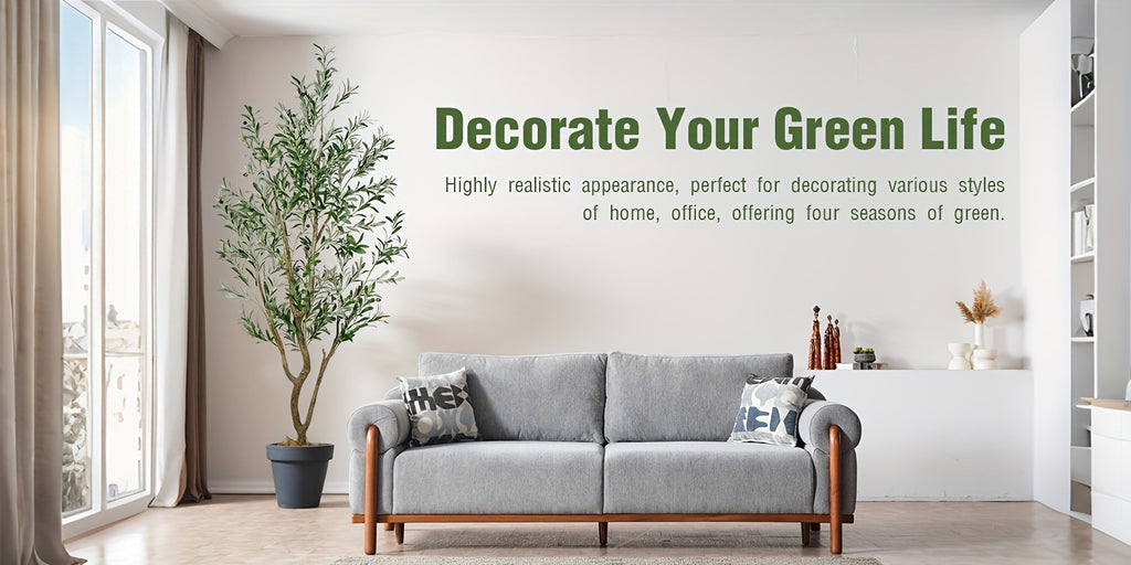 5/6/7FT Multi-Trunk Artificial Olive Tree, Lifelike Faux Tree With Abundant Leaves & Realistic Olives, Instant Landscaping, Pre-Potted Mediterranean Farmhouse Decor For Home Office Porch, Low Upkeep Housewarming Present