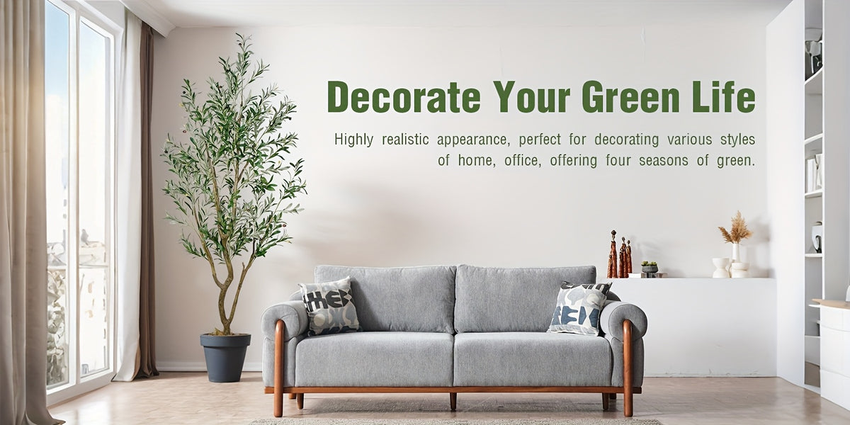 5/6/7FT Multi-Trunk Artificial Olive Tree, Lifelike Faux Tree With Abundant Leaves & Realistic Olives, Instant Landscaping, Pre-Potted Mediterranean Farmhouse Decor For Home Office Porch, Low Upkeep Housewarming Present
