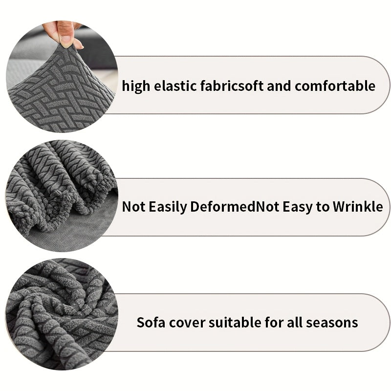 1pc of Wear-Resistant And Non-Slip Sofa Cover, Elastic Stretch L-Shaped Furniture Protector, Suitable for 3/2/1/4 Seat And Sectional Sofas, Made of Polyester Jacquard Fabric, Machine Washable, Ideal for Living Room, Bedroom