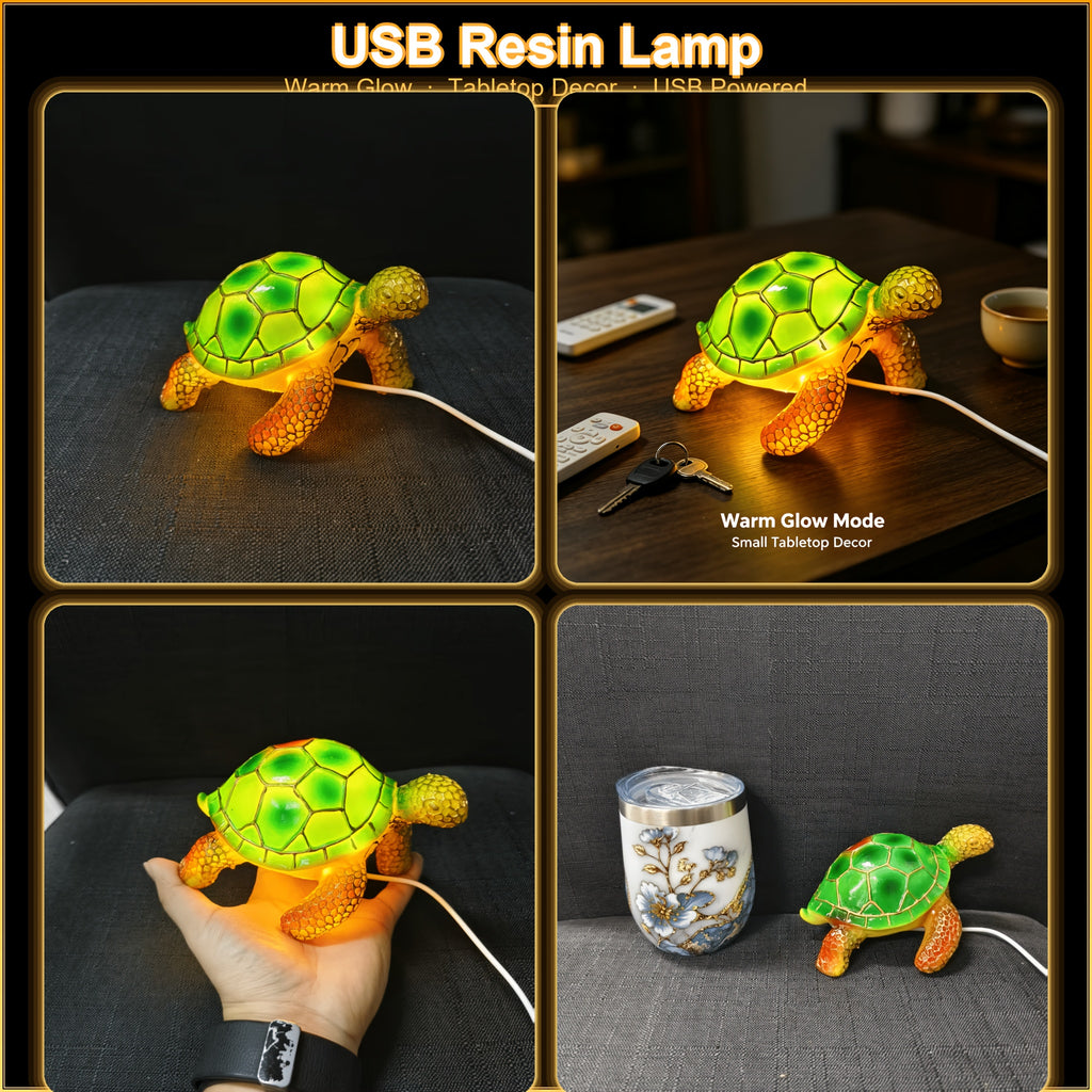 Sea Turtle LED Night Light with USB Plug, 5.51-Inch Resin Decorative Tabletop Lamp for Bedside Ambiance, Coastal Bedrooms and Home Decor