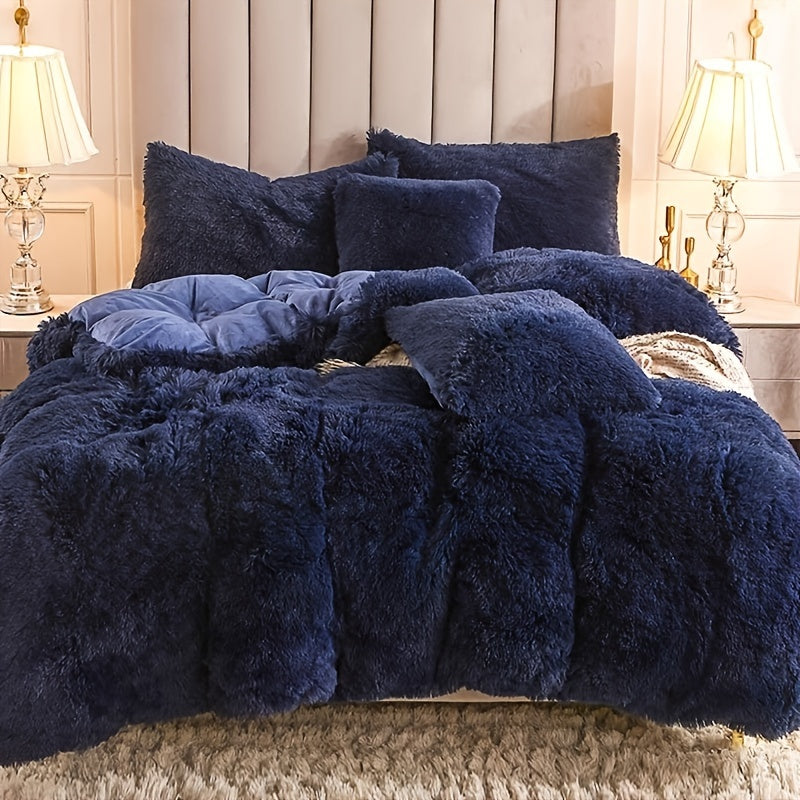 Plush Duvet Cover Set with 2 Pillowcases, 3-Piece Zipper Closure Bedding in Solid and Tie Dye Colors for Bedrooms, Guest Rooms and Dorms, No Insert
