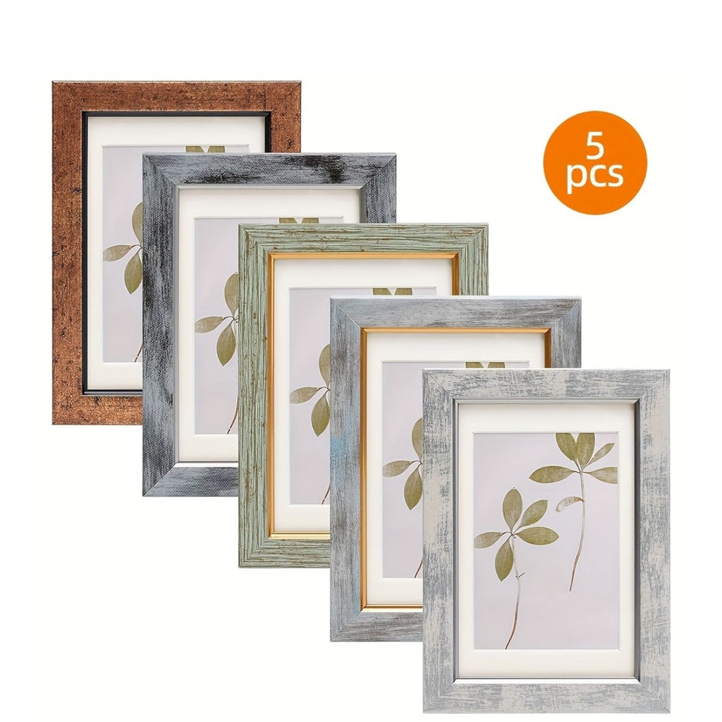 Vintage Picture Frame Set, Rustic Retro Photo Frames with Tempered Glass in 4x6 or 5x7 Inch Options for Wall and Tabletop Displays, 5 or 10 Pieces