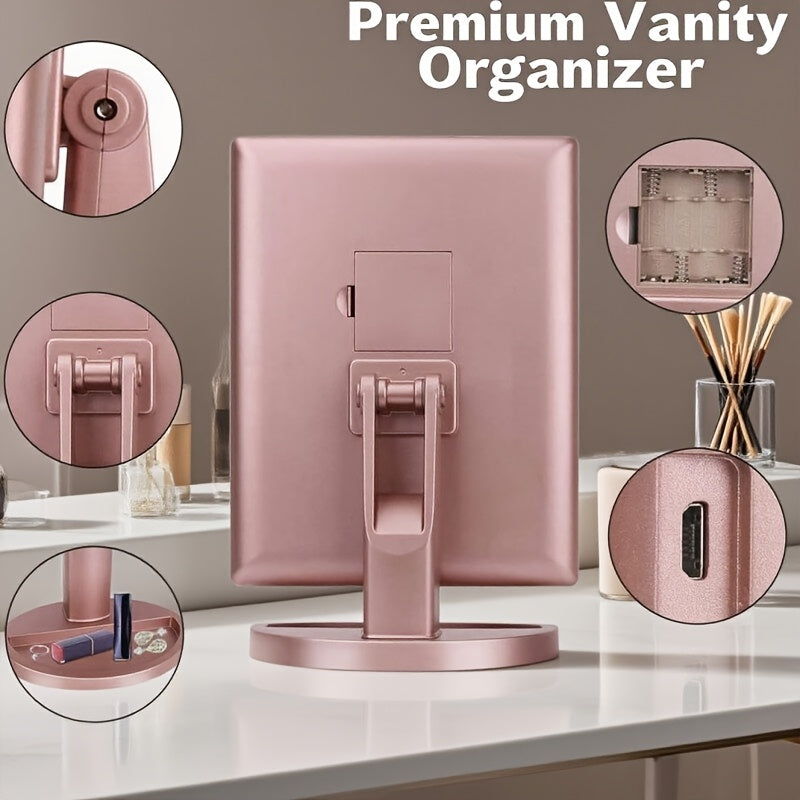 Makeup Mirror with Lights, Tri-Fold LED Vanity Mirror Touch Screen, 1X 2X 3X 10X Magnifying, Adjustable Base, Travel Mirror for Desk, Gift for Women, Rose Golden/Black