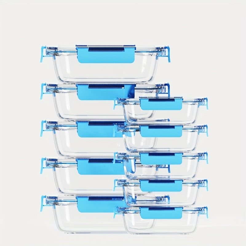 Stackable 20pcs Glass Food Container (10 Lids + 10 Containers) - Multi-purpose Meal Prep And Pantry. with Airtight Lids, Oven, Microwave, Refrigerator And Dishwasher Safe. Durable, Space-saving Design Improves Heating Efficiency And Organization.