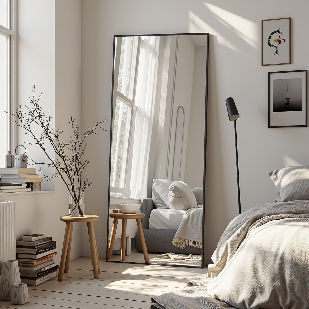 Full Length Mirror, Arched Floor Mirror Freestanding, 58×19 In Floor Standing Mirror Full Body Mirror With Stand For Bedroom, Hanging Mounted Mirror For Living Room Cloakroom